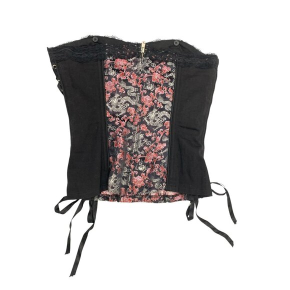 Tripp Black Pink Corset Lace-Up Hook & Eye Closure Size S Y2k 90s Dragon Print - Picture 6 of 10